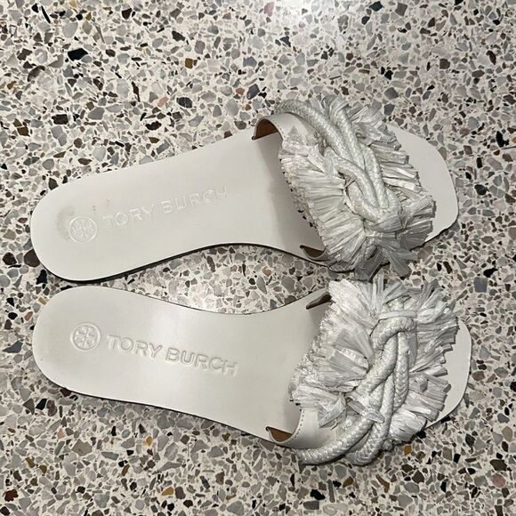 Tory Burch white rope slide raffia sandal 7.5 resortwear - Picture 5 of 7